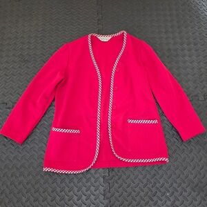 Vintage NPC Fashions Red Houndstooth Trim Womens Blazer Jacket 70s Retro